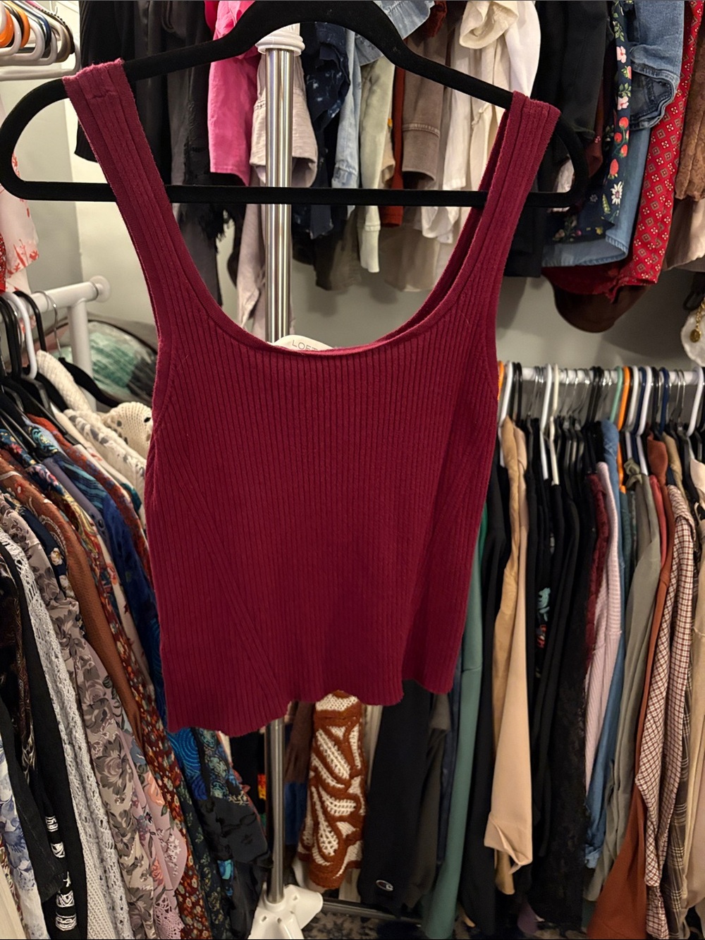LOFT Ribbed Scoop Tank in Burgundy